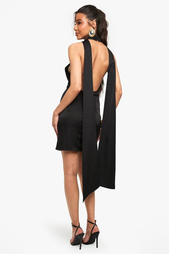 boohoo Dames Satin High Neck Mini Jurk | Black | Maat: 12