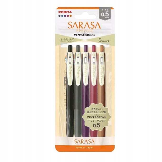 Zebra Sarasa Clip Vintage gelpenset - 5 stuks