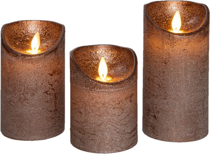 Anna Collection LED stompkaarsen - 3x - brons - stompkaarsen