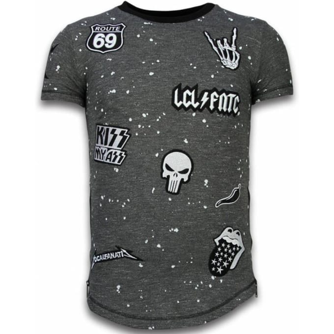 Longfit Asymmetric Embroidery - T-Shirt Patches - Rockstar - Zwart