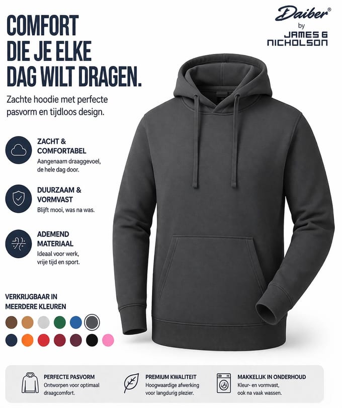 James And Nicholson Heren Basis Hoodie (Grafiet)