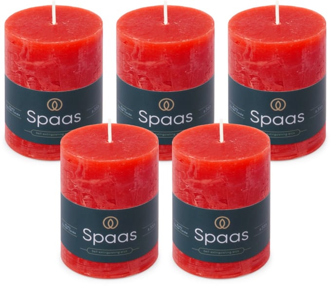 Spaas Rustieke Stompkaarsen - Rood - 70/95mm - circa 35 uur - 5 kaarsen