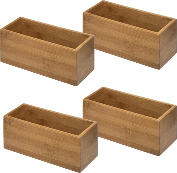 5Five - Opberg/sorteer/lade verdelers bakjes bamboe 23 x 9 x 9.5 cm - Set van 6x stuks