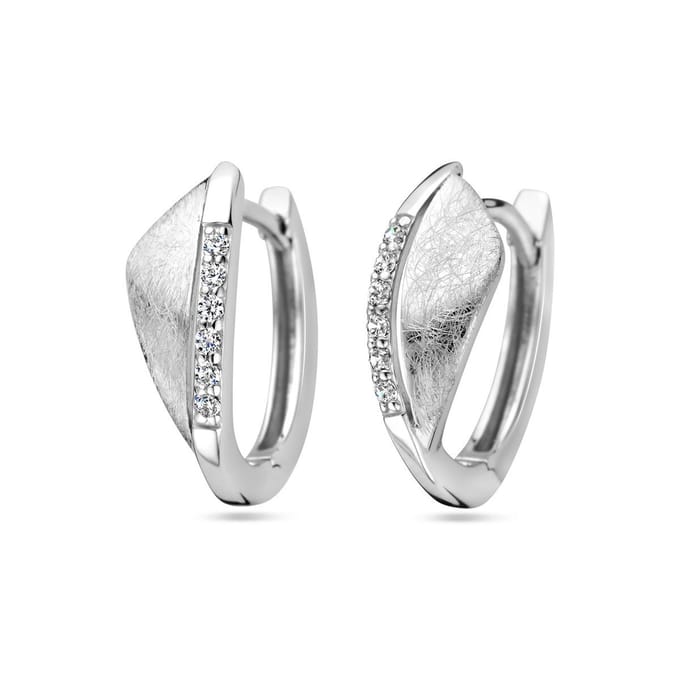 Zilver Gerhodineerd Klapoorringen Zirkonia Gescratcht 1338038