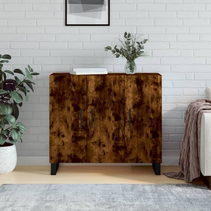 vidaXL - Dressoir - 90x34x80 - cm - bewerkt - hout - gerookt - eikenkleurig