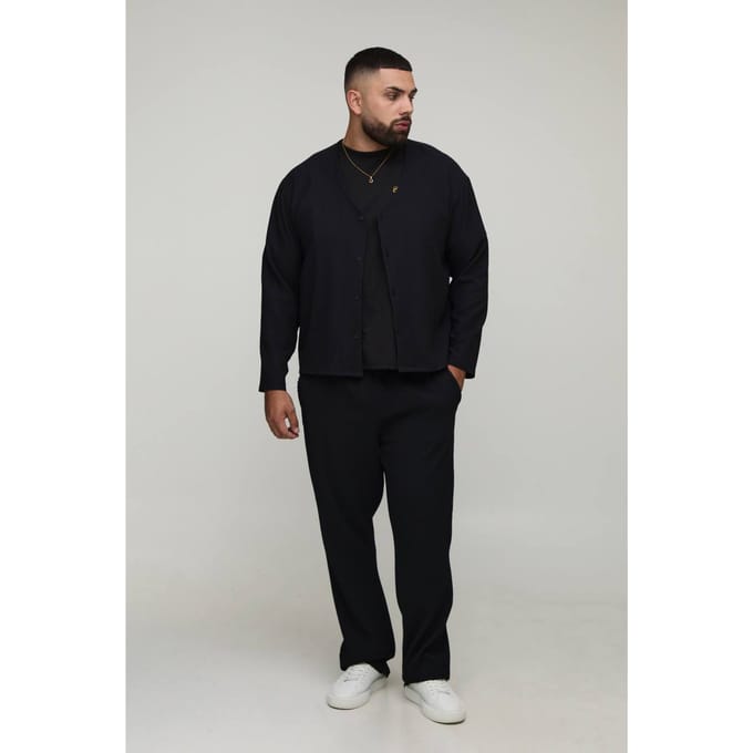 Plus geplooid oversized boxy kraagloos overhemd | Black | Size 2XL