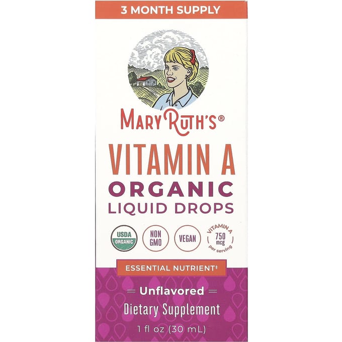 MaryRuth's, Biologische Vitamine A Vloeibare Druppels, Zonder Smaak, 750 mcg, 1 fl oz (30 ml)