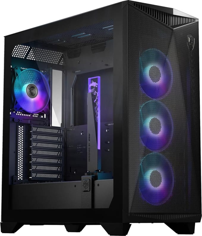 MSI MPG GUNGNIR 300R AIRFLOW Midi-tower PC-behuizing Zwart 3 voorgeïnstalleerde LED-ventilators, 1 voorgeïnstalleerde LED-ventilator, Zijvenster,...