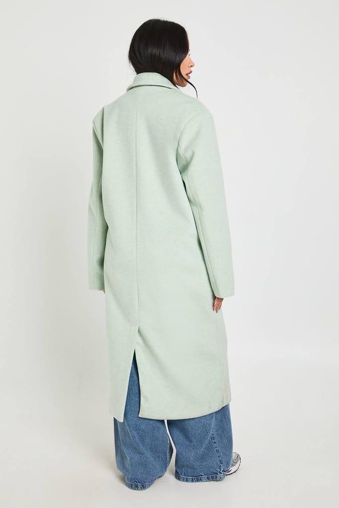 boohoo Dames Maxi Wollen Look Jas | Munt | Maat: 36