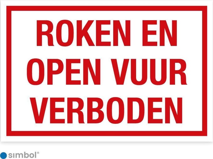 Simbol - Bord Roken en Open Vuur Verboden - Dibond - Formaat 40 x 60 cm.