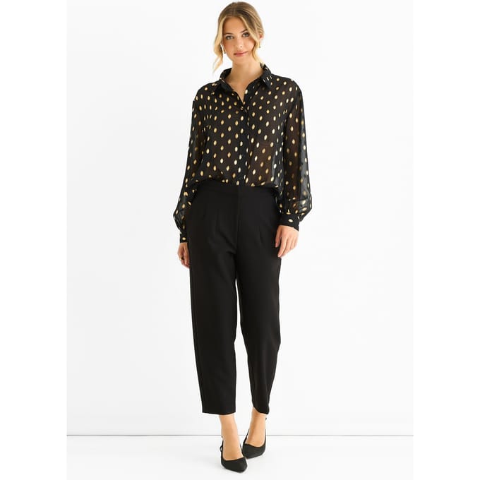 Zwart chiffon folie jacquard doorschijnend shirt