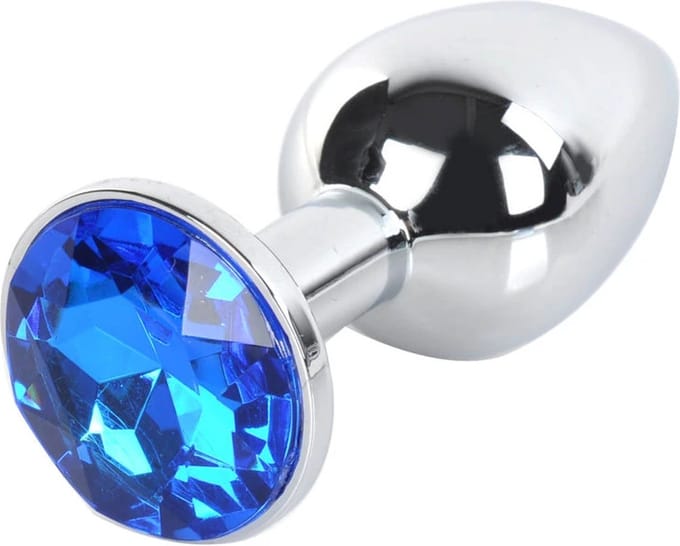 Power Escorts Metalen Plug Met Donkerblauwe Steen - Klein Formaat Voor Starters