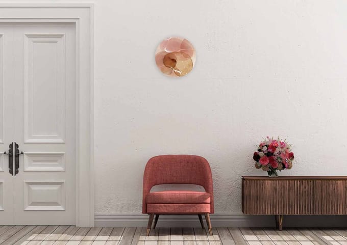 Schilderij - abstract - roze - Collectie organic shape - Pure Metal - 30 cm rond