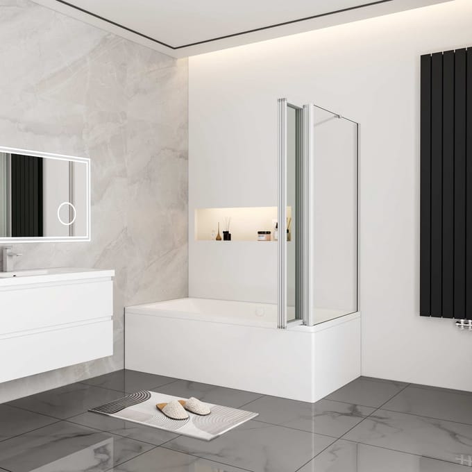 Aica Badwand 90x75x140cm 4-Delige Inklapbaar 4mm gehard glas-Grijs frame