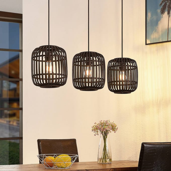 Lindby - Hanglamp - 3lichts - Hout, metaal - H: 25 cm - E27 - zwart