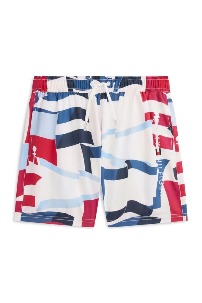 Tommy Hilfiger Boys Medium Drawstring Shorts Vintage Flags Ivory Petal Größe: 12-14 | Bademode Outlet | kids | Weiß