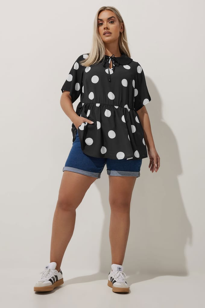 Limited Collection Top Met Stippenprint En Kraagmodel In Zwart Size 44