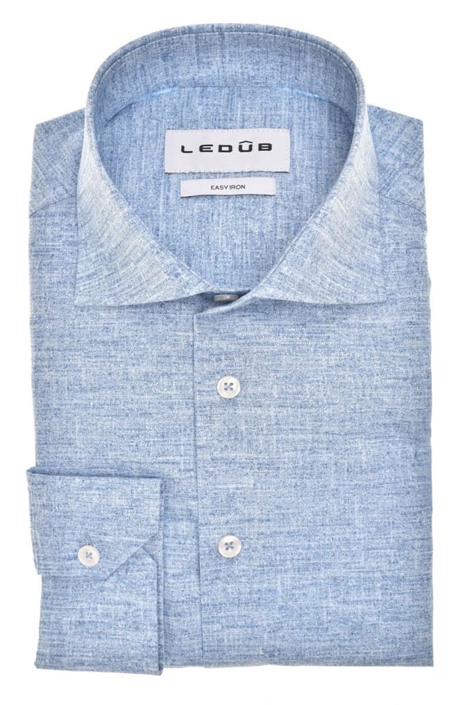 Ledûb Overhemd Allover Pattern Easy-Iron Cotton Midden Blauw / male