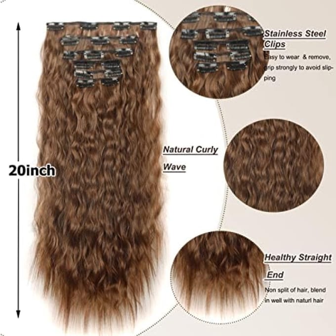 Clip-in haarextensies met golvend haar - 6 delig set