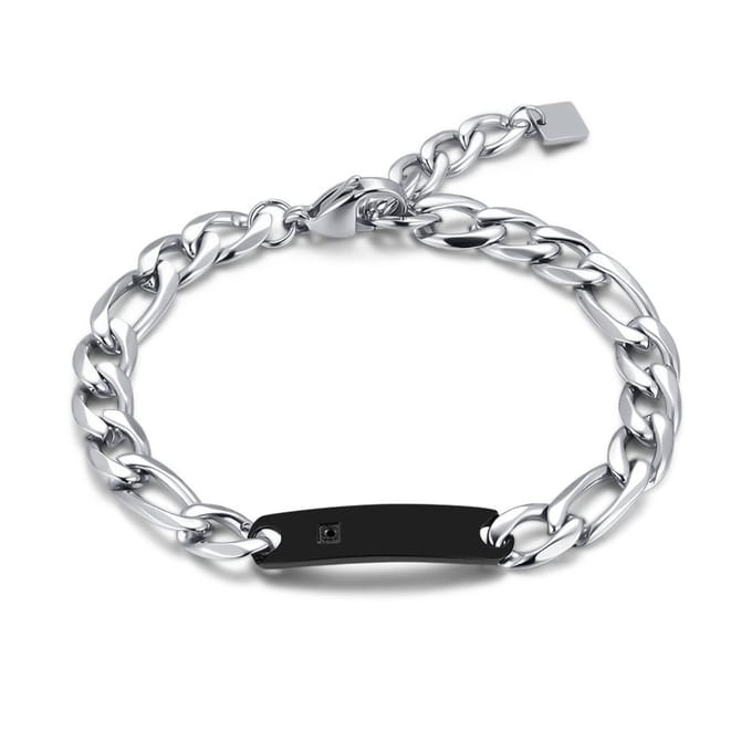 Twice As Nice Armband in edelstaal, schakels met zwart element Zilverkleurig 18cm+3cm