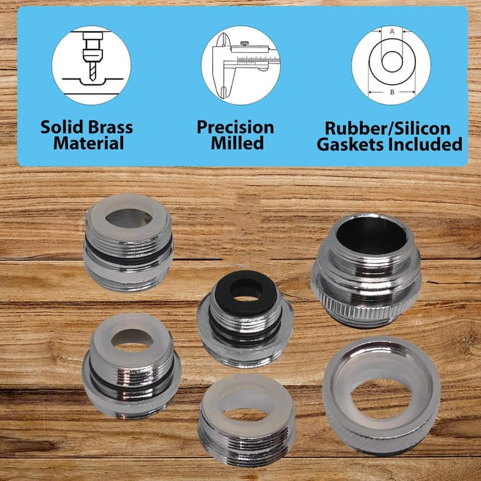 6 stuks messing kraanadapters meerdere maten keukenkraanadapter tuinslangconnector 6Pcs gray
