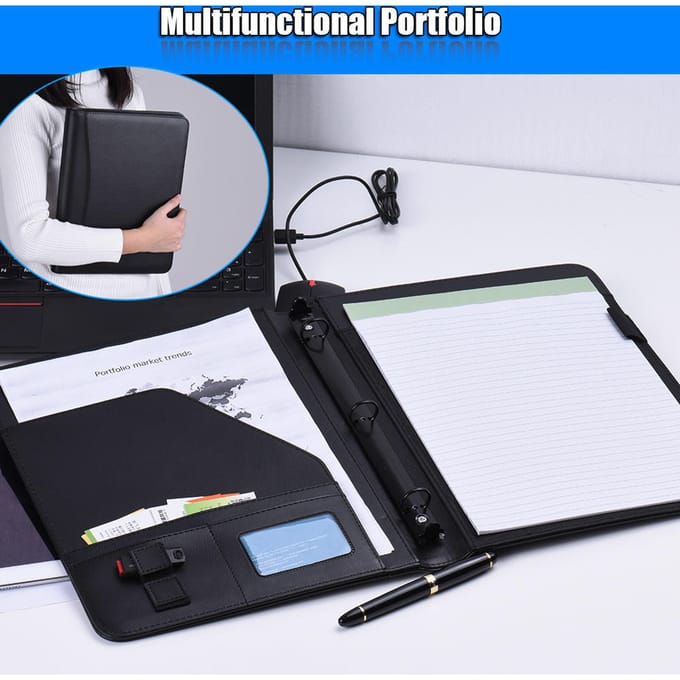 Pro Office PU cuir A4 portefeuille dossier organisateur porte-carte à feuilles mobiles black