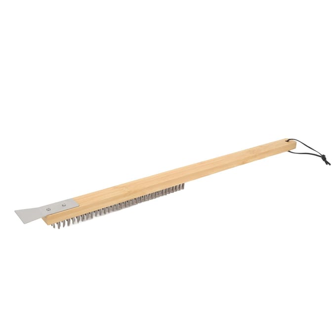 Pizzaovenborstel met Ophanggat Bamboe Handvat Staaldraad BBQ Grill Schoonmaakborstel met Schraper beige