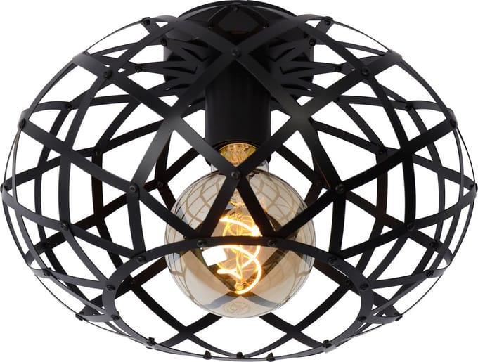 Lucide WOLFRAM - Plafonnière (Plafondlamp) - Ø 30 cm - 1xE27 - Zwart