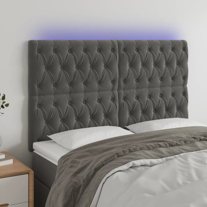 vidaXL - Hoofdbord - LED - 144x7x118/128 - cm - fluweel - donkergrijs