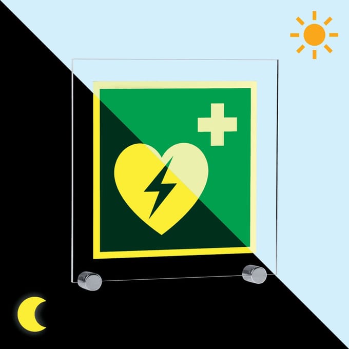 Extra lichtgevend AED bord - acryl - E010 250 x 250 mm