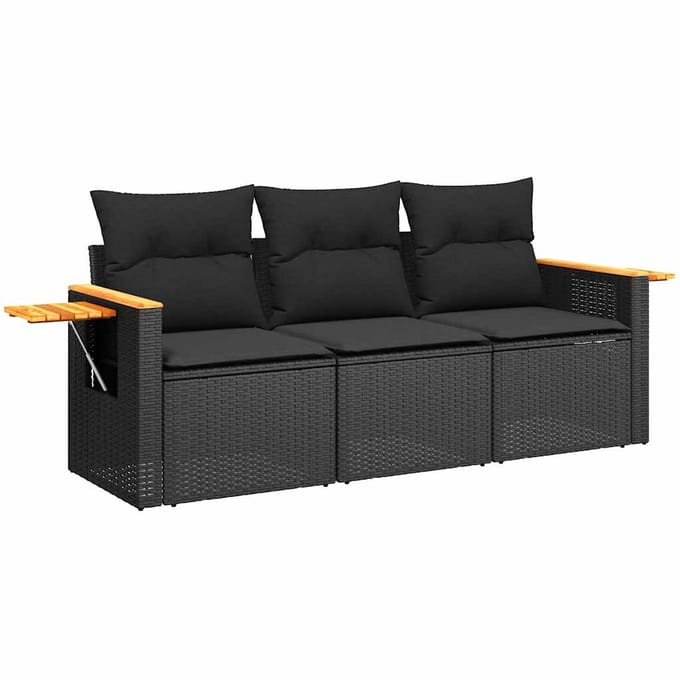 vidaXL - 3-delige - Loungeset - met - kussens - poly - rattan - zwart