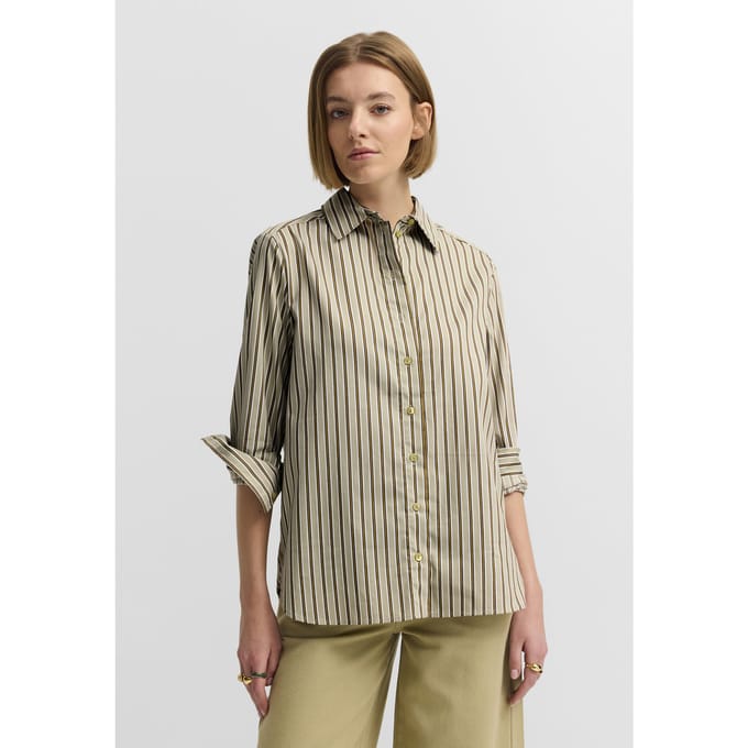 Bugatti Damen Blouse van katoenmix met overhemdkraag, gestreept