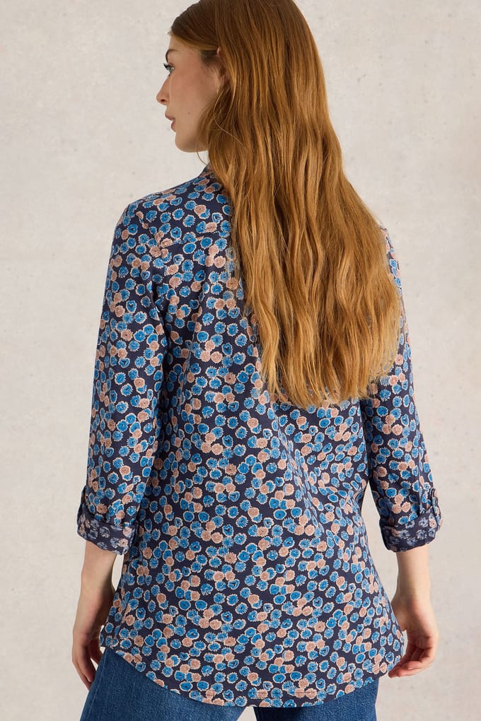 White Stuff Annie Longline Shirt Blue Print Größe: 14 | Business hemden Outlet | Damen | Blau