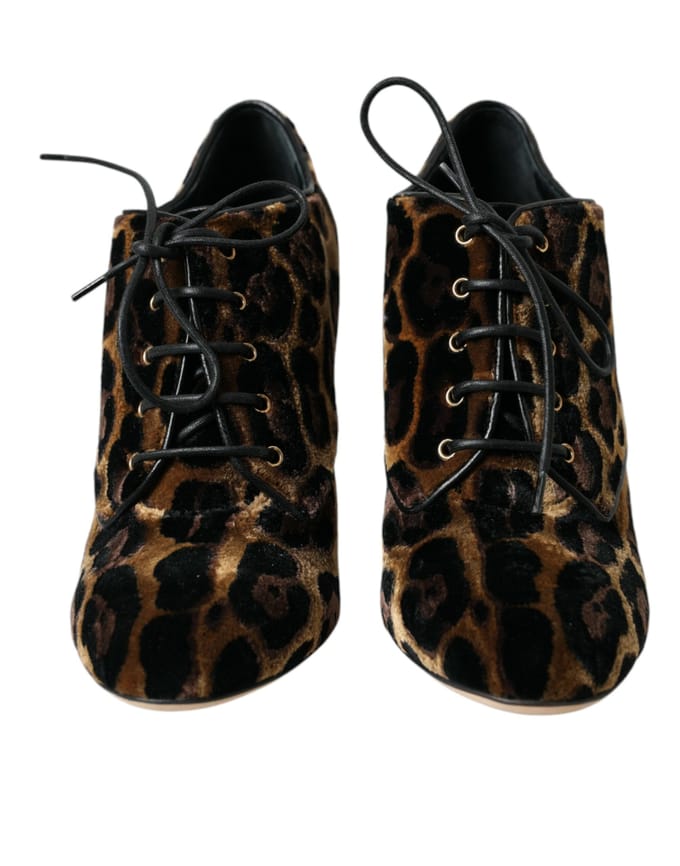 Fluwelen Veterschoenen met Luipaardprint
