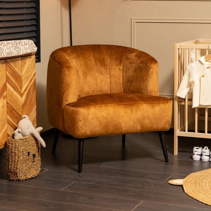 Bronx71® Stoel babykamer velvet Billy okergeel