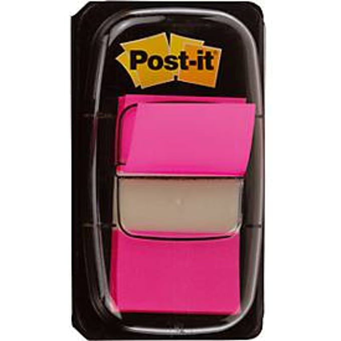Post-it Index standaard, ft 25,4 x 43,2 mm, roze, houder met 50 tabs