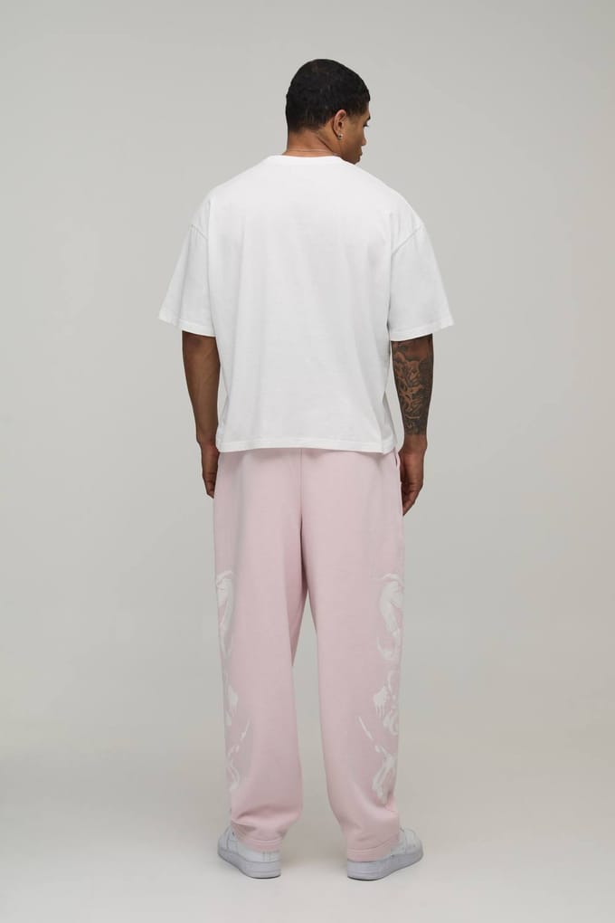 Joggingbroek Met Ballonpasvorm En Drakenprint Gewassen | Pink | Size Medium
