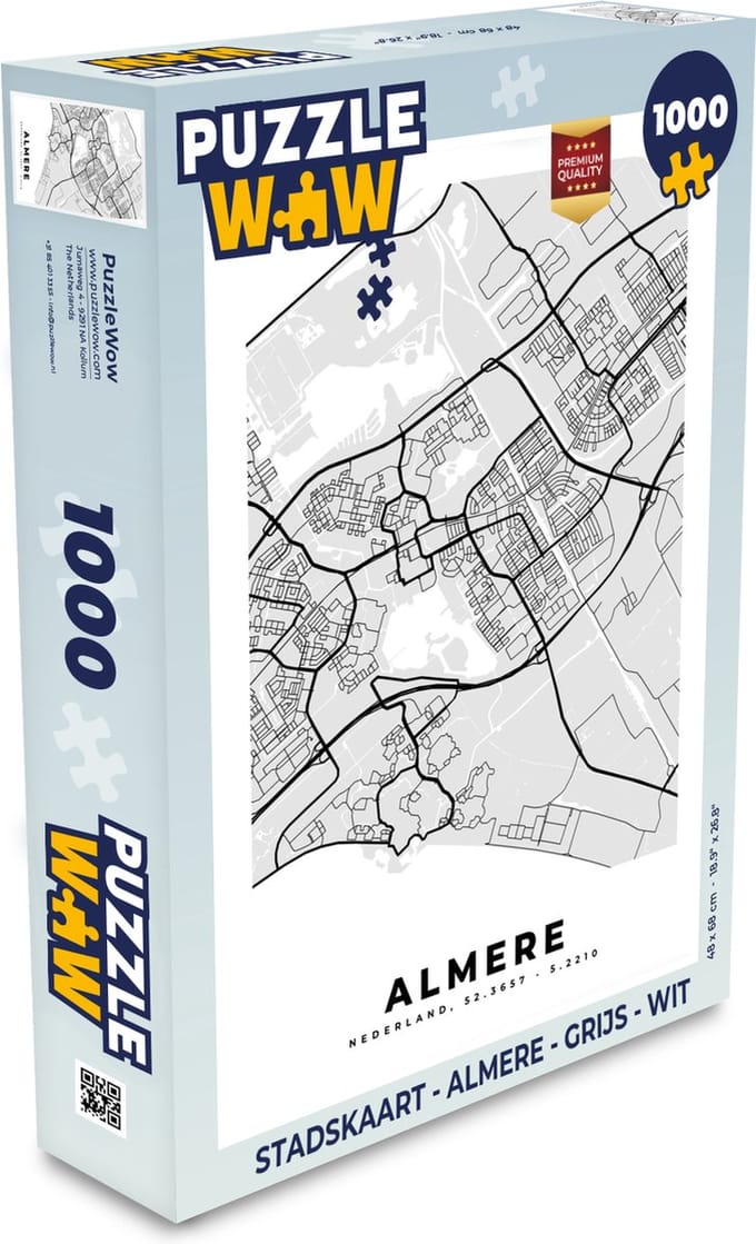 Puzzel Stadskaart - Almere - Grijs - Wit - Legpuzzel - Puzzel 1000 stukjes volwassenen - Plattegrond