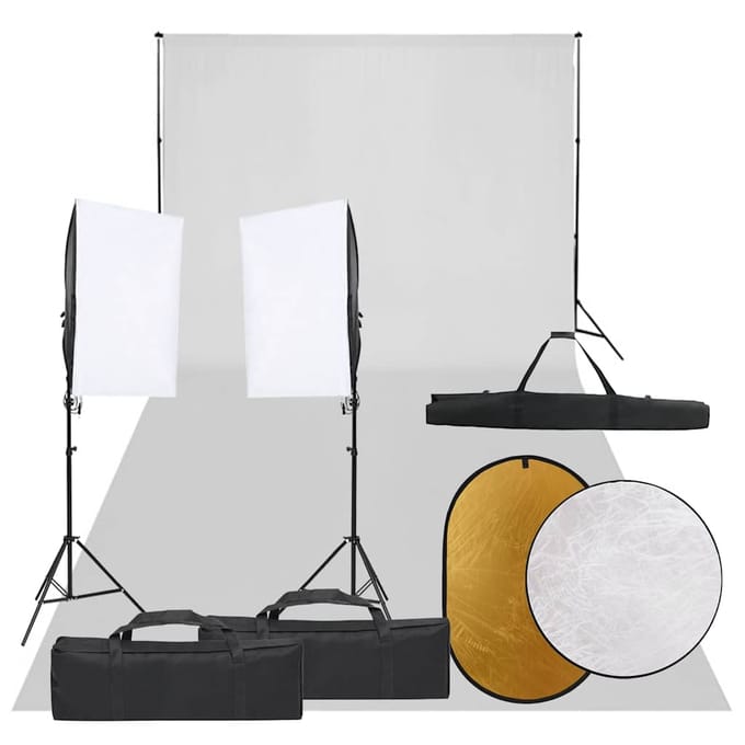 vidaXL - Fotostudioset - met - verlichtingsset, - achtergrond - en - reflector
