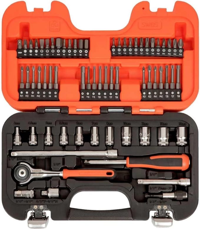 Gereedschapset: 65-delige Zwenkbare Dopbits Set 1/4" Aandrijving Metrisch