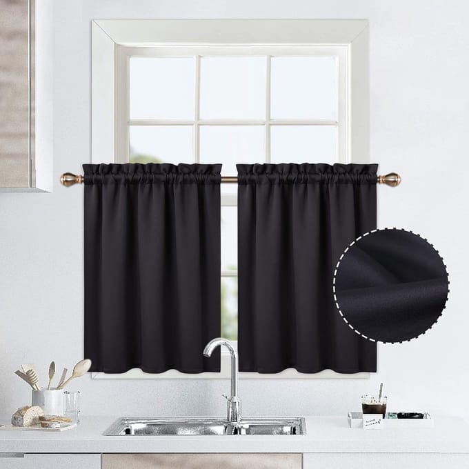 Famanu - Badkamergordijnen 76 cm, 2 panelen met roedezak, verduisterend – Wit