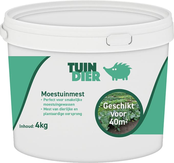 Moestuin voeding | TUIN-DIER® | Moestuin mest | Moestuinmest | Moestuin meststof | 100% natuurlijk | In handige bewaaremmer | 4.000 gram | 4 kilogram
