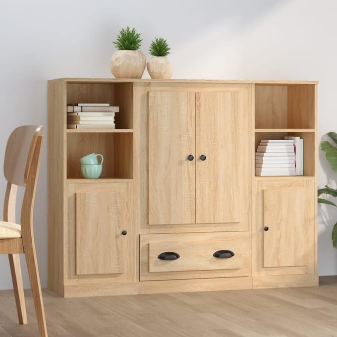 vidaXL - Hoge - kasten - 3 - st - bewerkt - hout - sonoma - eikenkleurig