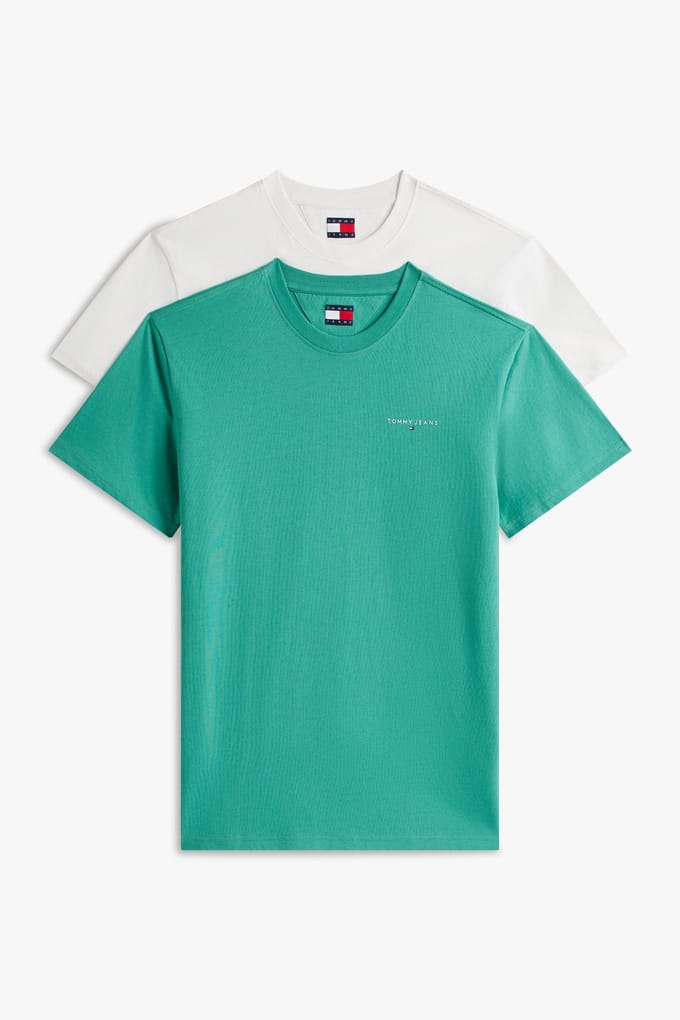 Tommy Hilfiger Tjm Slim Linear Ss Tee Ecru/bahama Green Taglia: S | Magliette basic Outlet | Uomo | Verde
