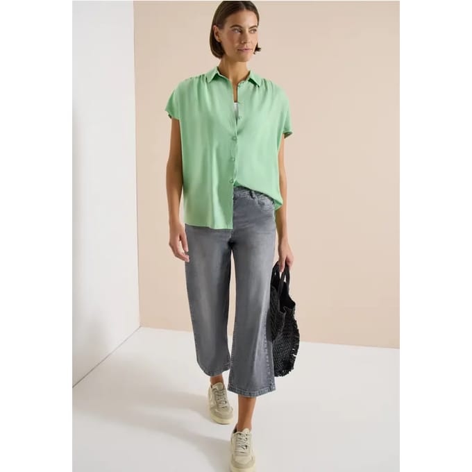 Basic blouse met overhemdkraag in effen kleur