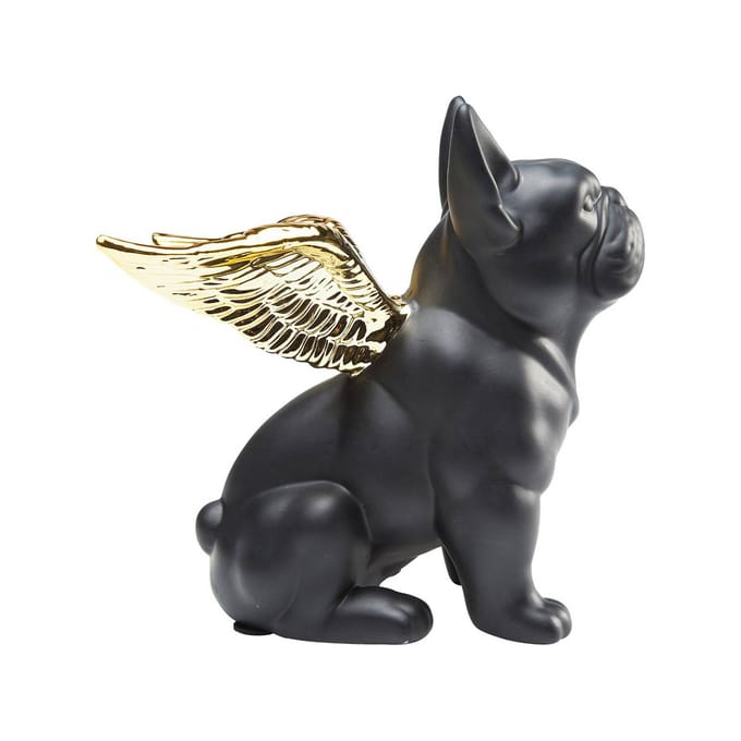 KARE decoratief beeldje Zittende Engel Hond, zwart/goud, steengoed