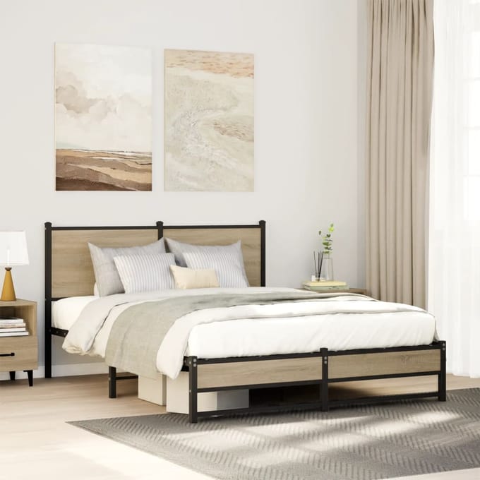 vidaXL - Bedframe - zonder - matras - metaal - sonoma - eikenkleurig - 137x190 - cm