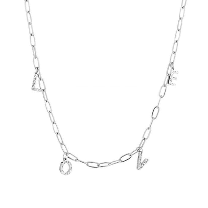 Bijoutheek Collier Love Witte Stenen Zilver