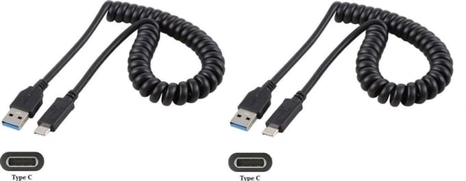 2 stuks OneOne 0,4m USB C spiraal kabel. Sterke laadkabel voor de auto. Oplaadkabel snoer past op Sony DualSense Controller, Playstation 5 Controller, PULSE 3D Wireless Headset