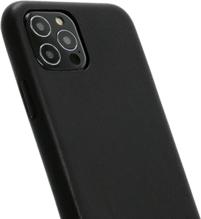 Minim Apple iPhone 12 / 12 Pro Hoesje Back Cover Echt Leer Zwart